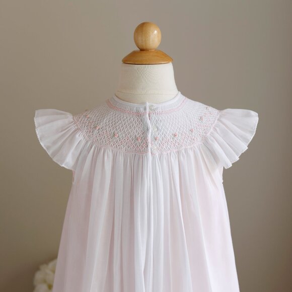 White Smocked Flower Girl Dress Pink Slip Special Occasion Heirloom Size 4 NWOT - Picture 7 of 7